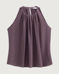 22 Momme Silk Pleated Neck Sleeveless Tank Top