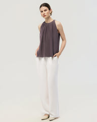 22 Momme Silk Pleated Neck Sleeveless Tank Top