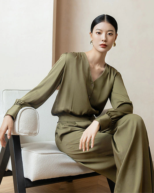 22 Momme Silk Shirt and Straight Pants Set