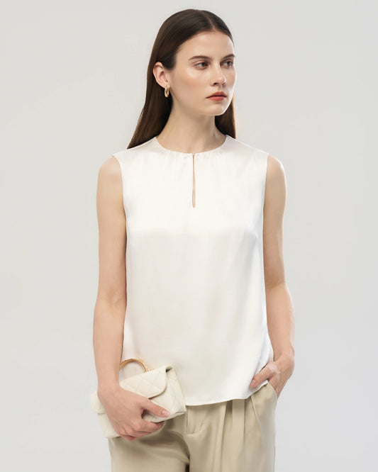 22 Momme Silk Split Neck Sleeveless Tank Top