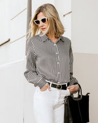 Stripe Silk Blouse for Women Black