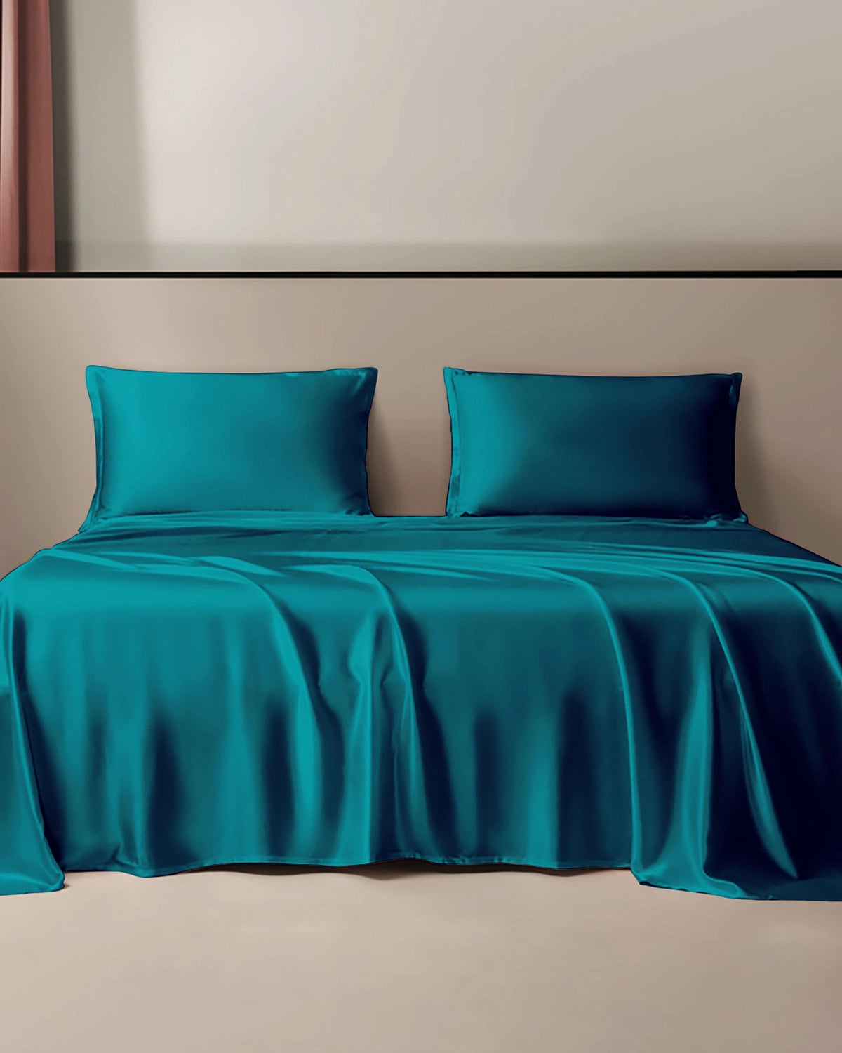 25 Momme 100% Silk Flat Sheet Peacock Blue