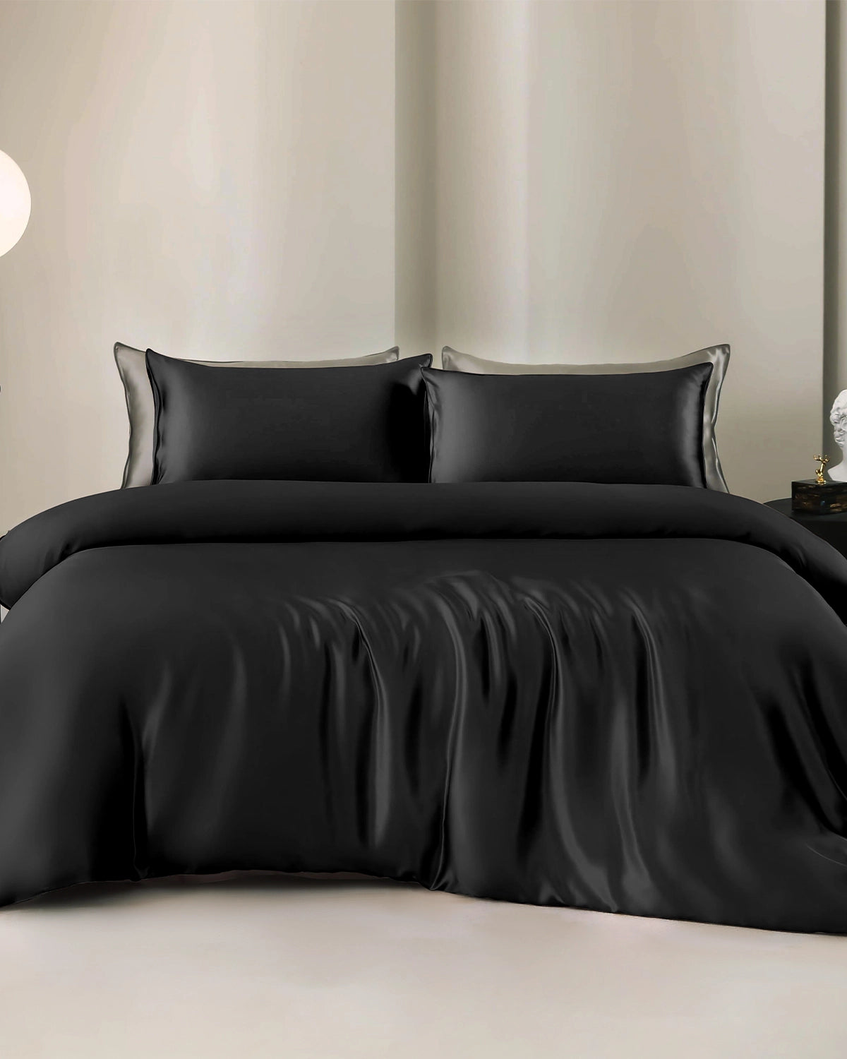 25 Momme 4PCS Silk Duvet Cover and Flat Sheet Set Black