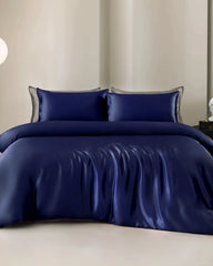 25 Momme 4PCS Silk Duvet Cover and Flat Sheet Set Navy