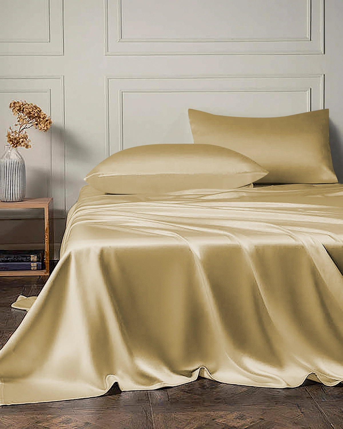 25 Momme 4PCS Silk Flat Sheet and Fitted Sheet Set Gold
