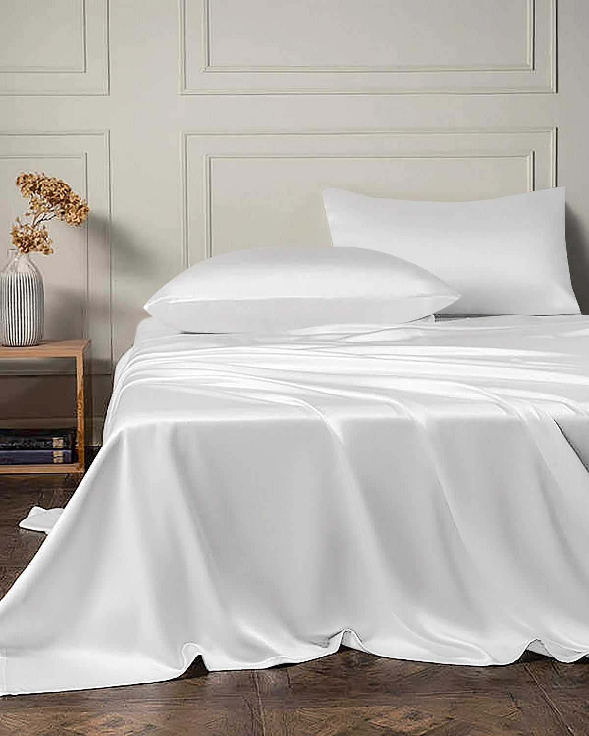25 Momme 4PCS Silk Flat Sheet and Fitted Sheet Set Ivory