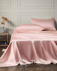 25 Momme 4PCS Silk Flat Sheet and Fitted Sheet Set Light Pink