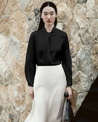 25 Momme Silk Knot Neck Long Sleeve Blouse