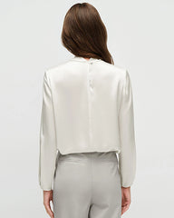 25 Momme Silk Knot Neck Long Sleeve Blouse
