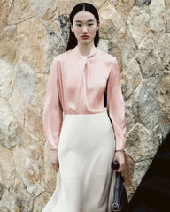 25 Momme Silk Knot Neck Long Sleeve Blouse