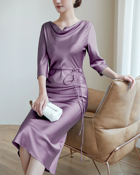 30Momme Silk Cowl Neck Dress