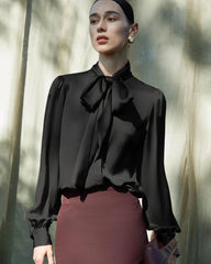 30 Momme Ladies Silk Tie-Front Blouse