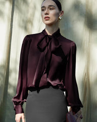 30 Momme Ladies Silk Tie-Front Blouse