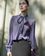 30 Momme Ladies Silk Tie-Front Blouse