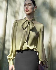 30 Momme Ladies Silk Tie-Front Blouse