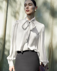 30 Momme Ladies Silk Tie-Front Blouse