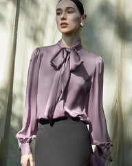 30 Momme Ladies Silk Tie-Front Blouse