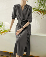 30 Momme Silk Drawstring Midi Shirt Dress