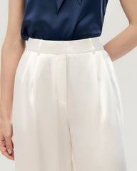 30 Momme Silk Pleated Straight Leg Trousers
