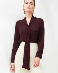 30 Momme Silk Tie-Front Long Sleeve Blouse