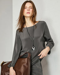 30mm Loose Long Sleeve Pullover Silk Blouse