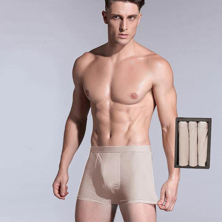 3 Pcs Men's Silk Boxer Briefs Underwear Beige