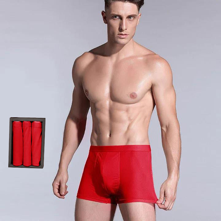 3 Pcs Men's Silk Boxer Briefs Underwear Red