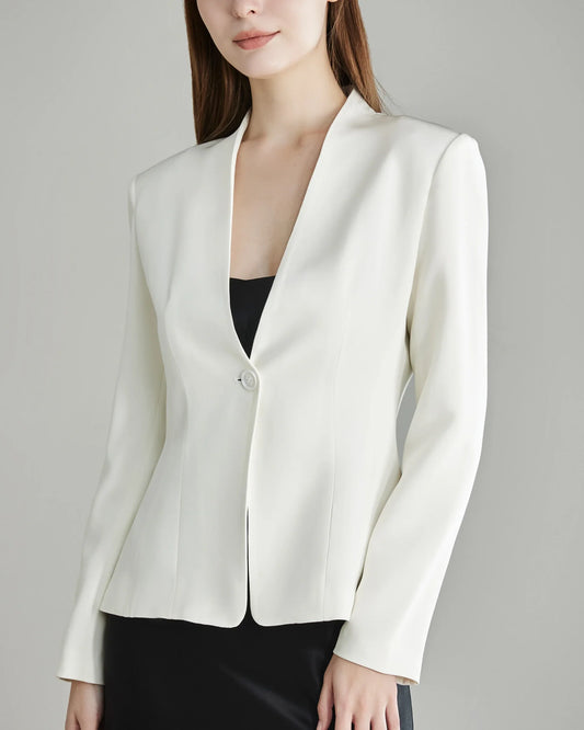 40 Momme Collarless Silk Blazer Cream