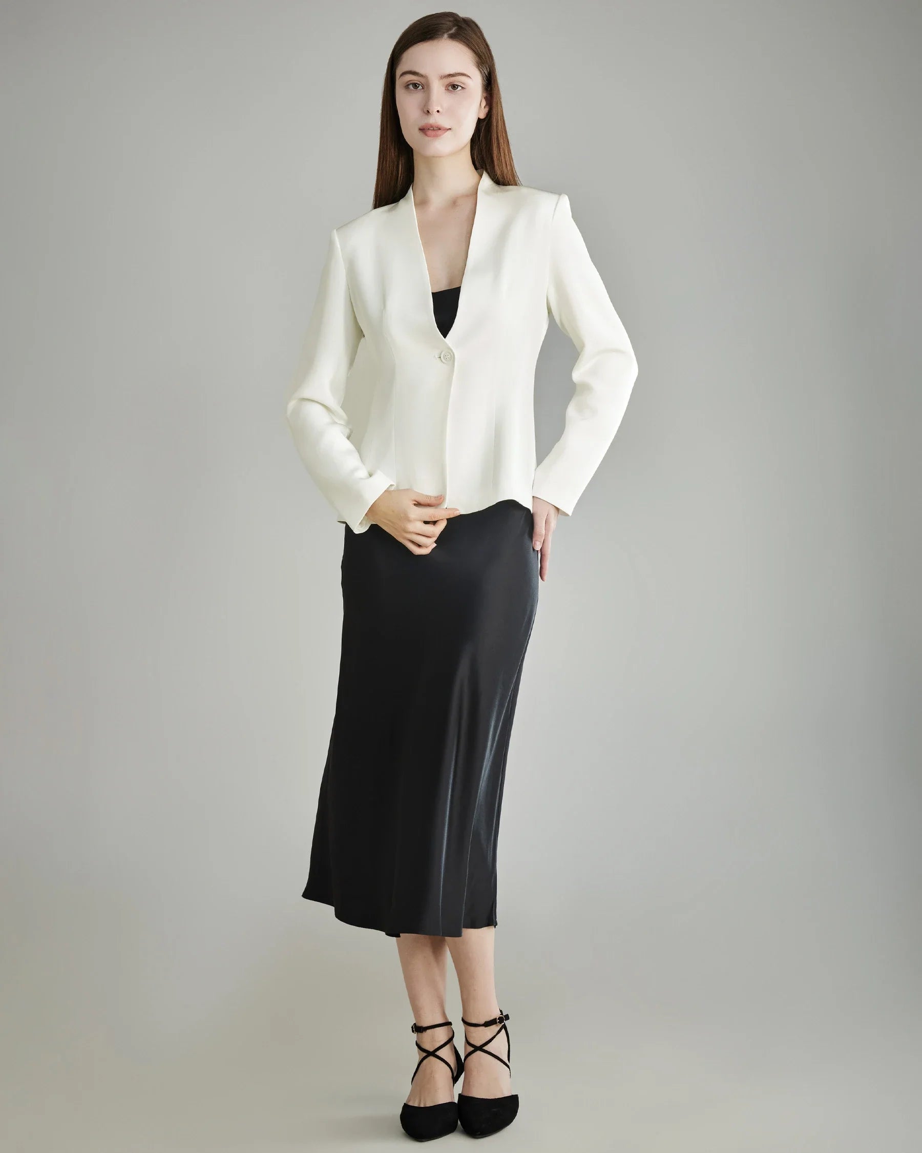 40 Momme Collarless Silk Blazer Cream