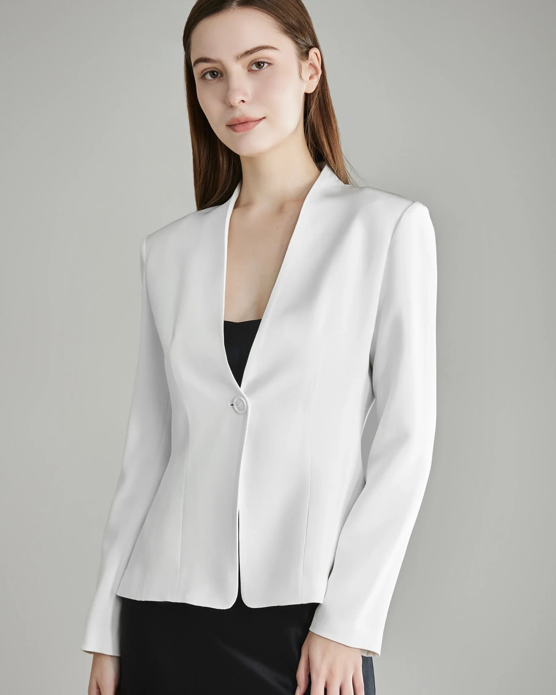 40 Momme Collarless Silk Blazer White