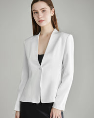 40 Momme Collarless Silk Blazer White