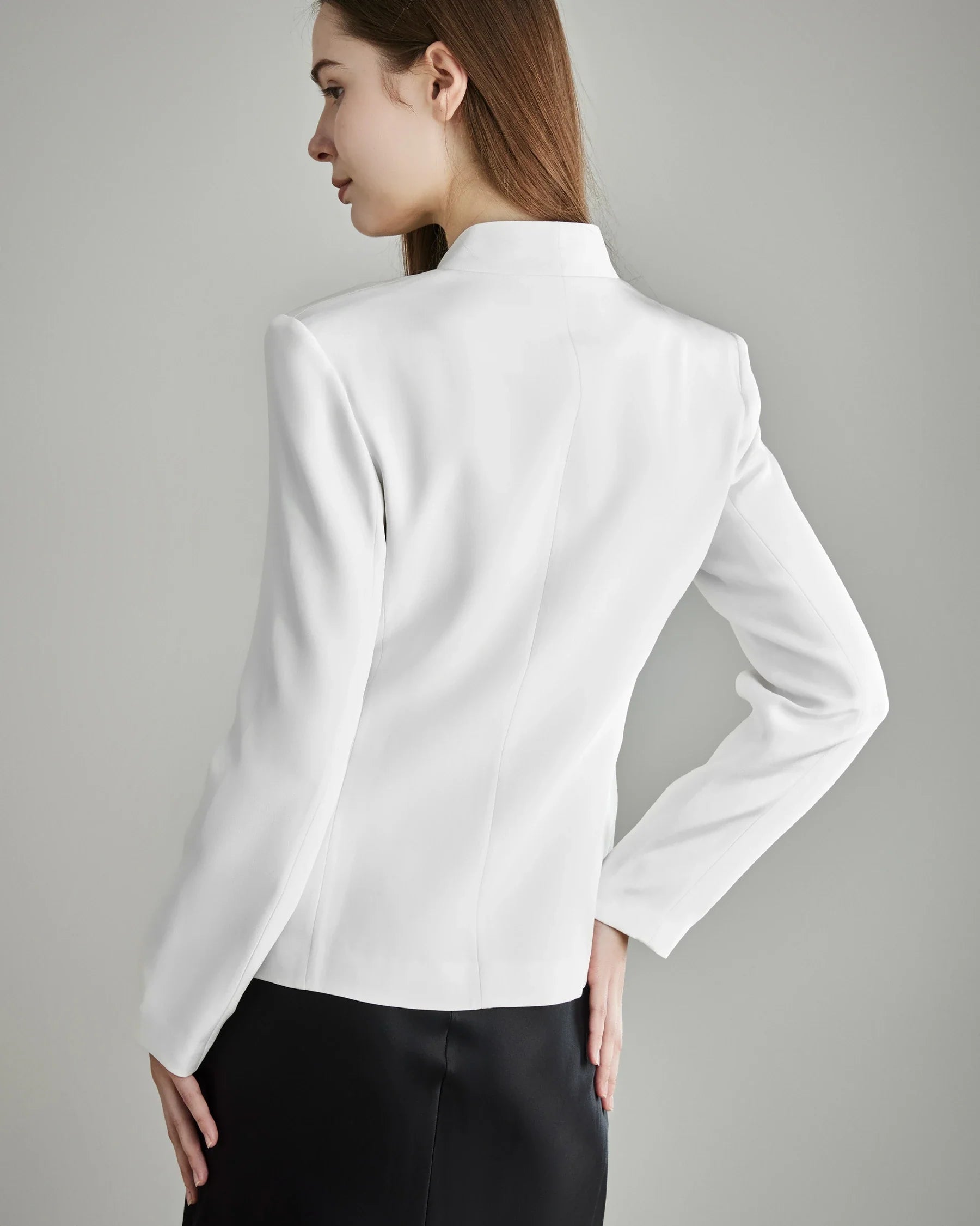40 Momme Collarless Silk Blazer White