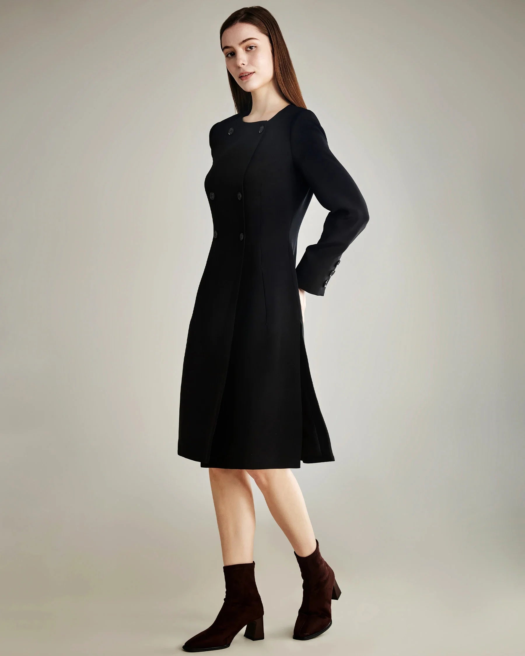 40 Momme Double-Breasted Silk Dress Black