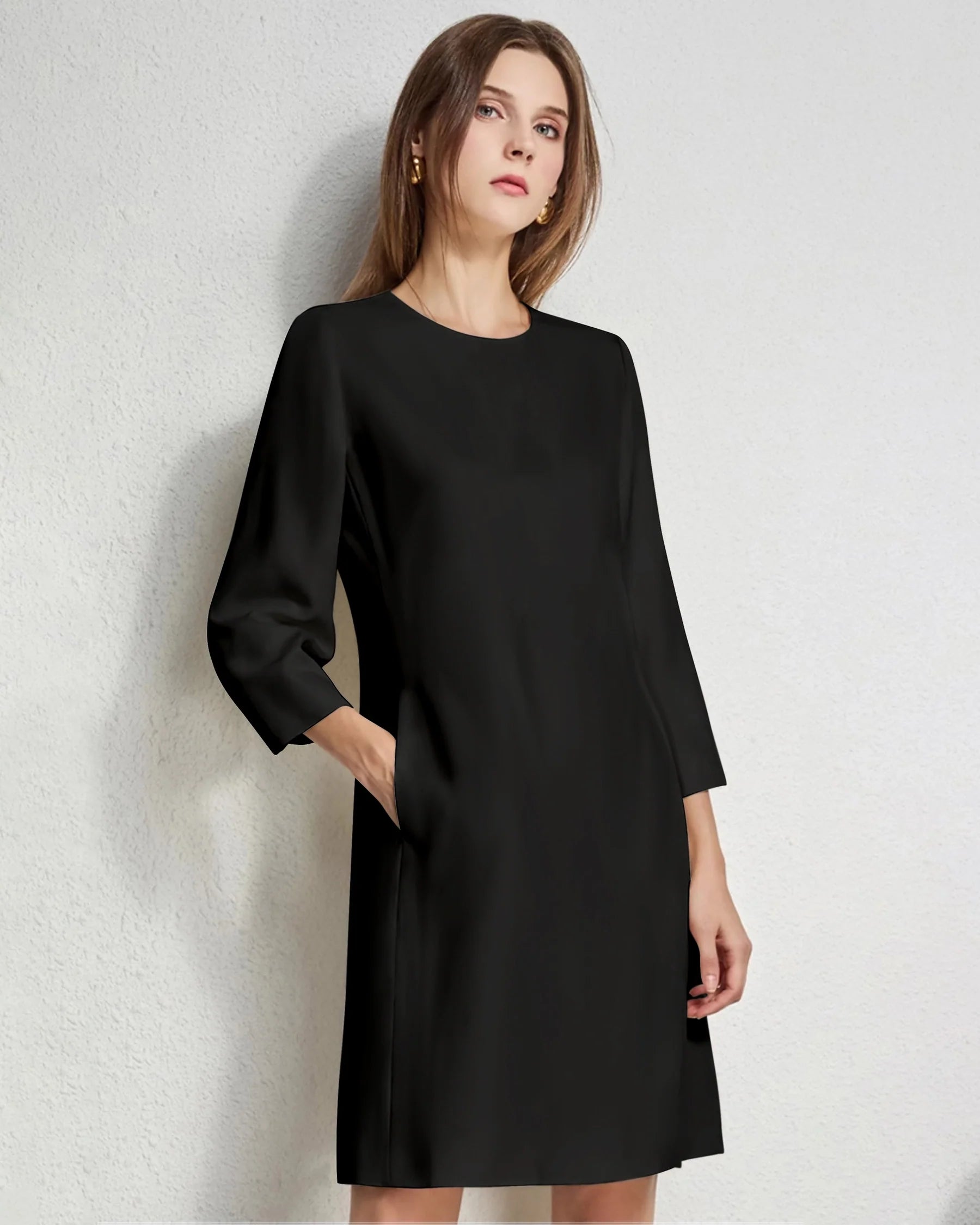 40 Momme Knee-length Silk Dress Black
