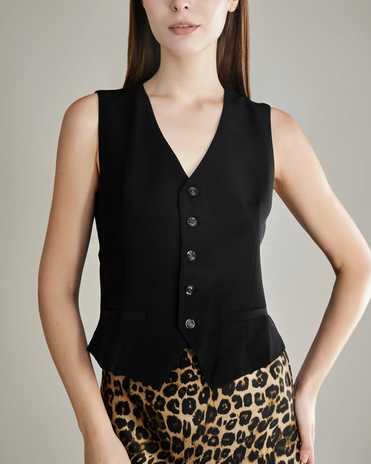 40 Momme Regular Fitted Silk Vest Black