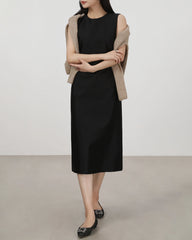 40 Momme Silk Sleeveless Midi Dress Black