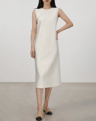 40 Momme Silk Sleeveless Midi Dress Cream