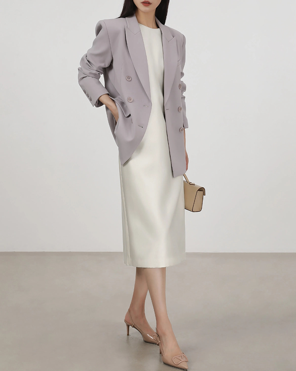 40 Momme Silk Sleeveless Midi Dress Cream