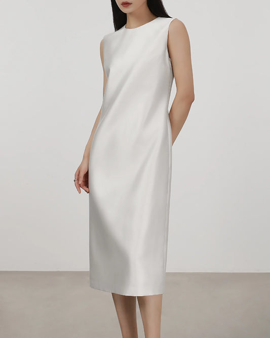 40 Momme Silk Sleeveless Midi Dress Ivory