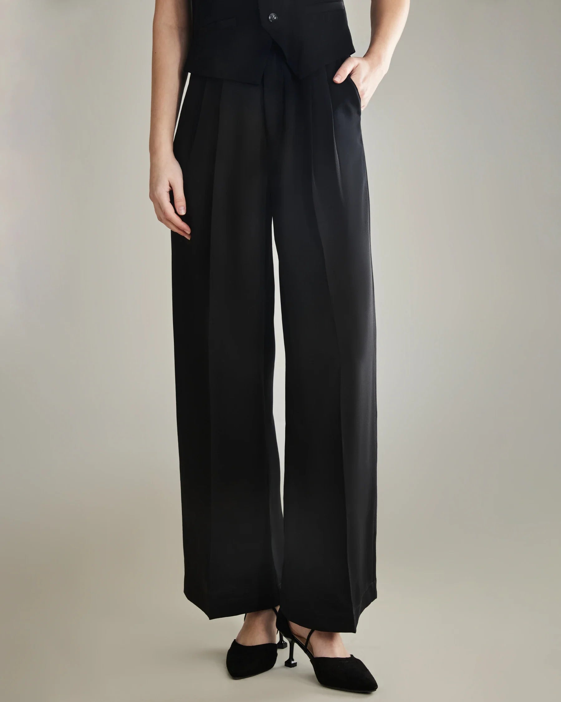 40 Momme Wide Leg Silk Pants Black