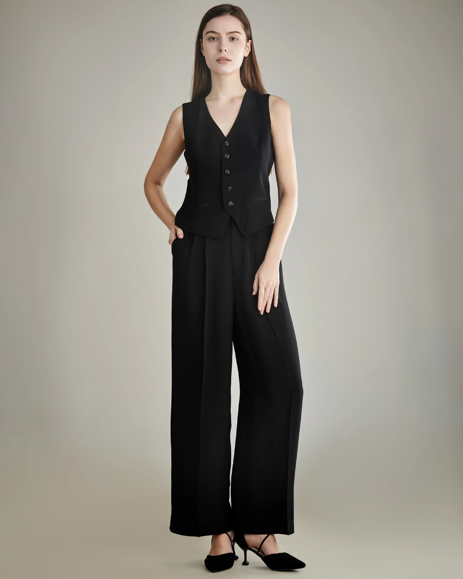 40 Momme Wide Leg Silk Pants Black
