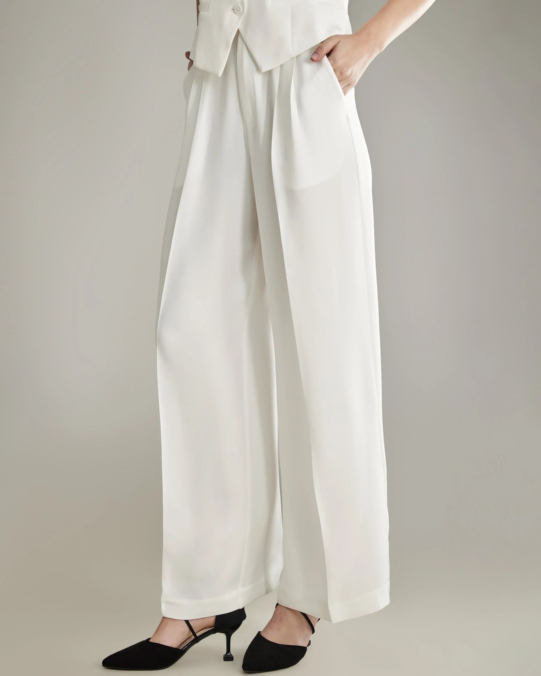 40 Momme Wide Leg Silk Pants White