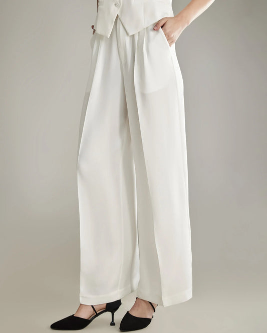 40 Momme Wide Leg Silk Pants White