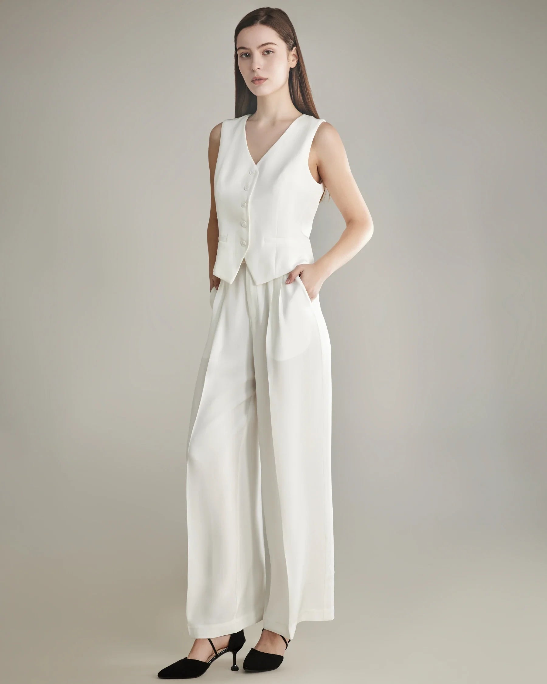 40 Momme Wide Leg Silk Pants White