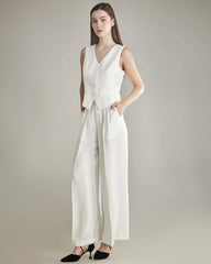40 Momme Wide Leg Silk Pants White