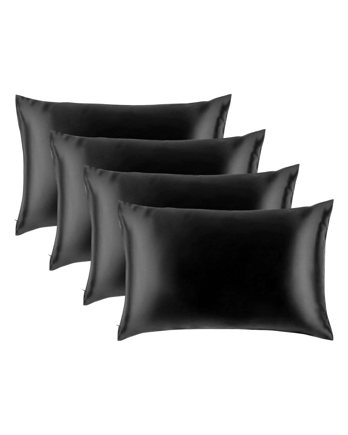 4PCS 19 Momme 100% Silk Pillowcase with Hidden Zipper Black