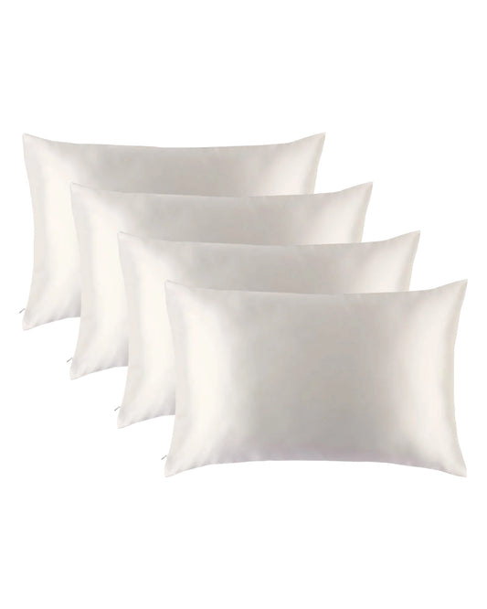 4PCS 19 Momme 100% Silk Pillowcase with Hidden Zipper Ivory