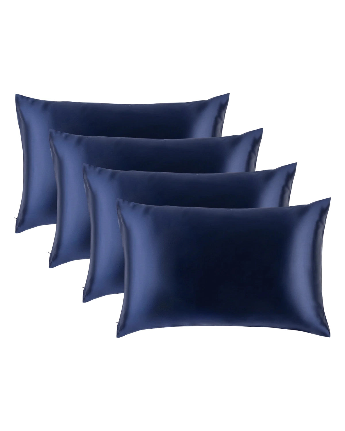 4PCS 19 Momme 100% Silk Pillowcase with Hidden Zipper Navy
