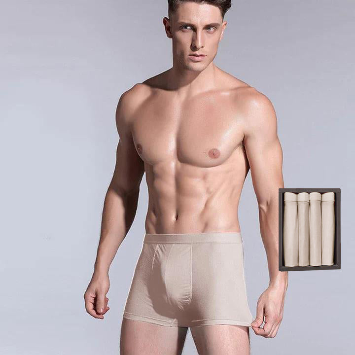 4 Pcs Men's Silk Boxer Briefs Underwear Beige