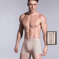 4 Pcs Men's Silk Boxer Briefs Underwear Beige
